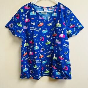 Dr Seuss What Pet Should I Get Blue Scrub Top Size Large Dog Cat EUC